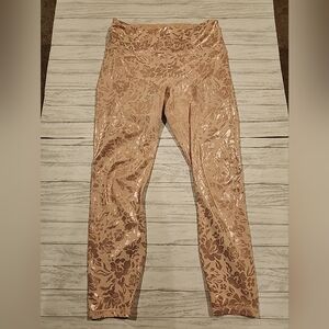 Fabletics Oasis PureLuxe Pink Metallic Foil Floral High-Waisted Leggings Medium
